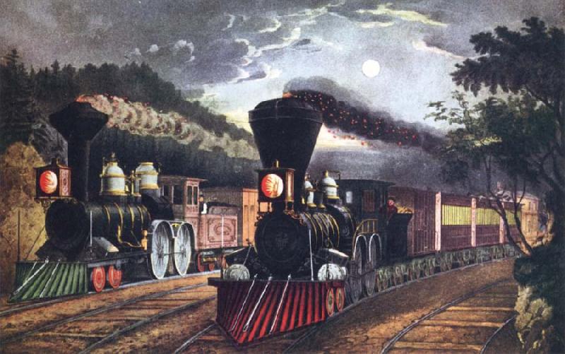 Fanny Palmer The Lightning Express Trains Leaving the junction